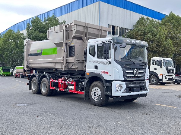 東風(fēng)華神6x4后八輪車廂可卸式垃圾車｜勾臂車｜12-18立方移動式壓縮垃圾站配套鉤臂車